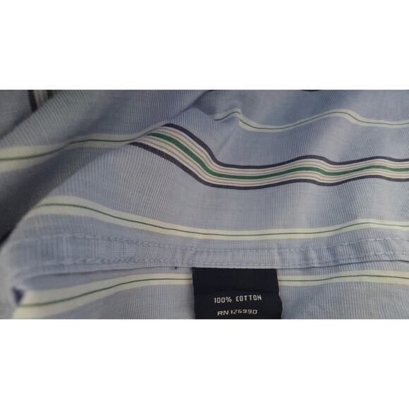 Faconnable Club Dress Shirt Men's L 100% Cotton Blue Green Stripe Preppy - Picture 5 of 9